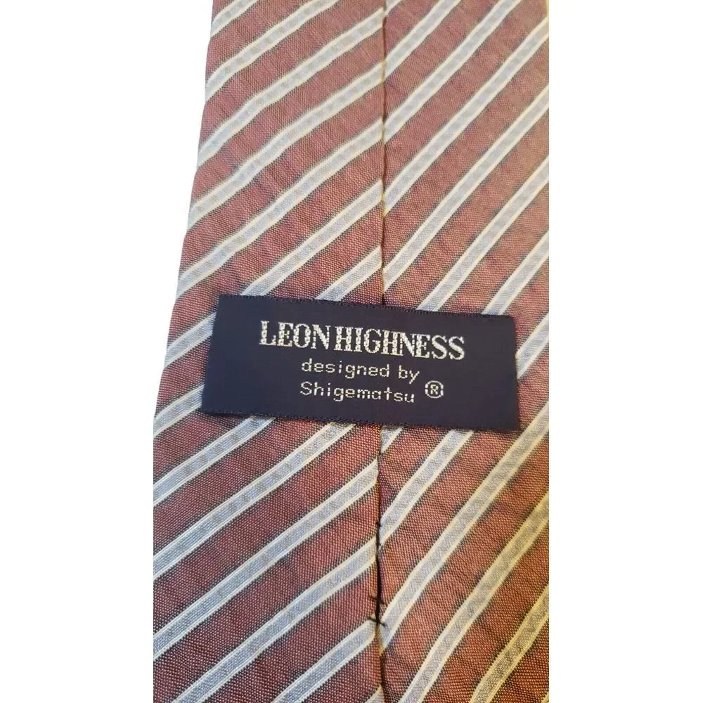 Leon Highness Luxury Neck Tie Red White Blue Stripe Silk Classic Business Office
